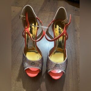 Alba Coral pink Gems Crystal Peep-Toe Heels size 9